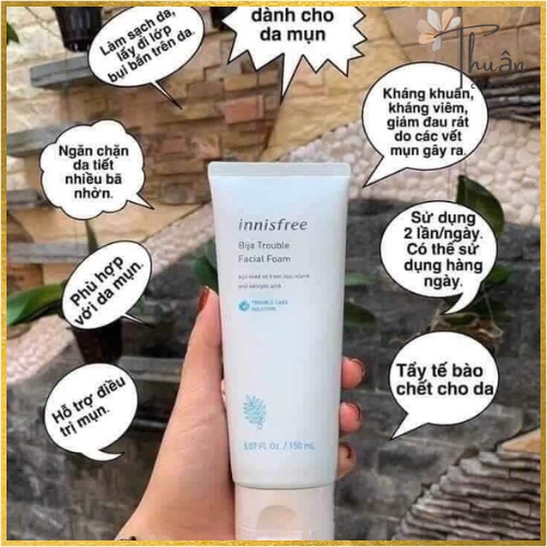 Sữa Rửa Mặt Ngừa Mụn, Giảm Dầu Cho Da Dầu, Da Mụn Innisfree Bija Trouble Facial Foam 150ml