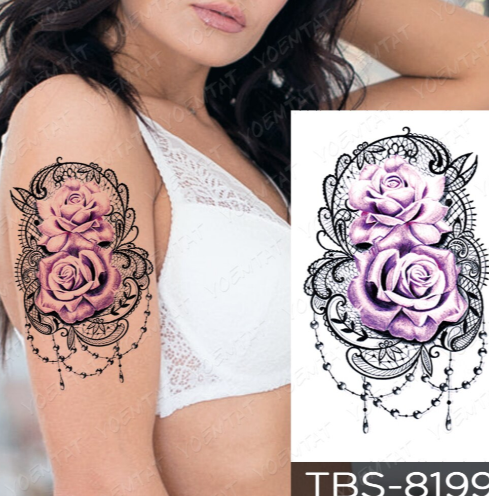 MANDALA Hình Xăm Dán Tạm Thời Hình Chó Sói Và Hoa Thời Trang Âu Mỹ