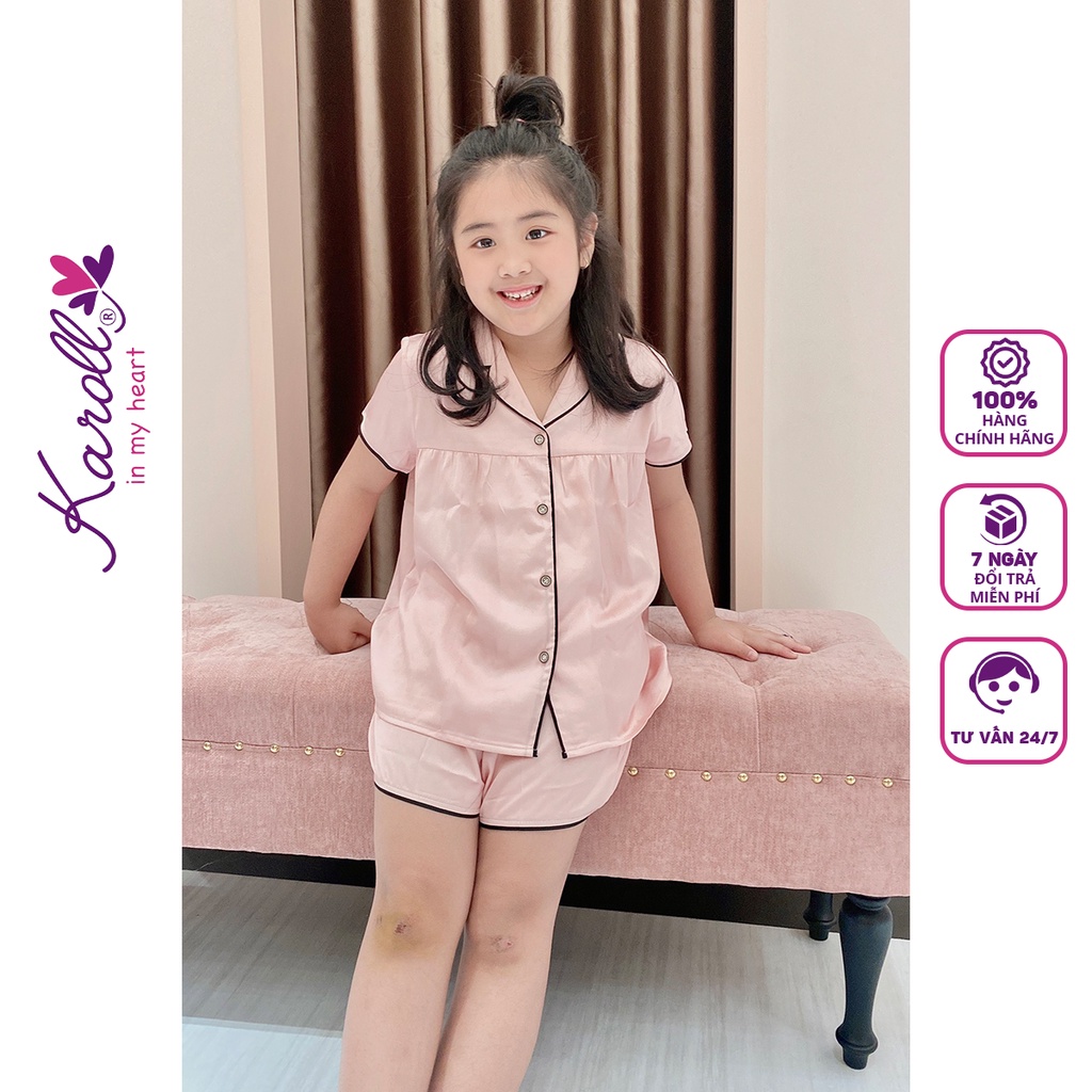 Đồ bộ bé nữ mặc nhà Jcvcoll - Karoll lụa giấy kid QĐ phấn