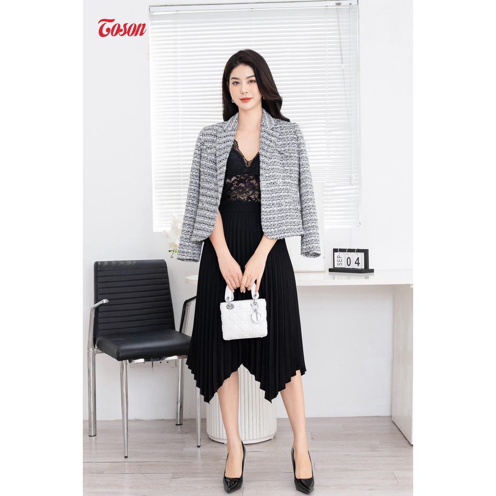 Chân váy đen mango dập ly xòe quạt tà lệch  Toson 37994B82