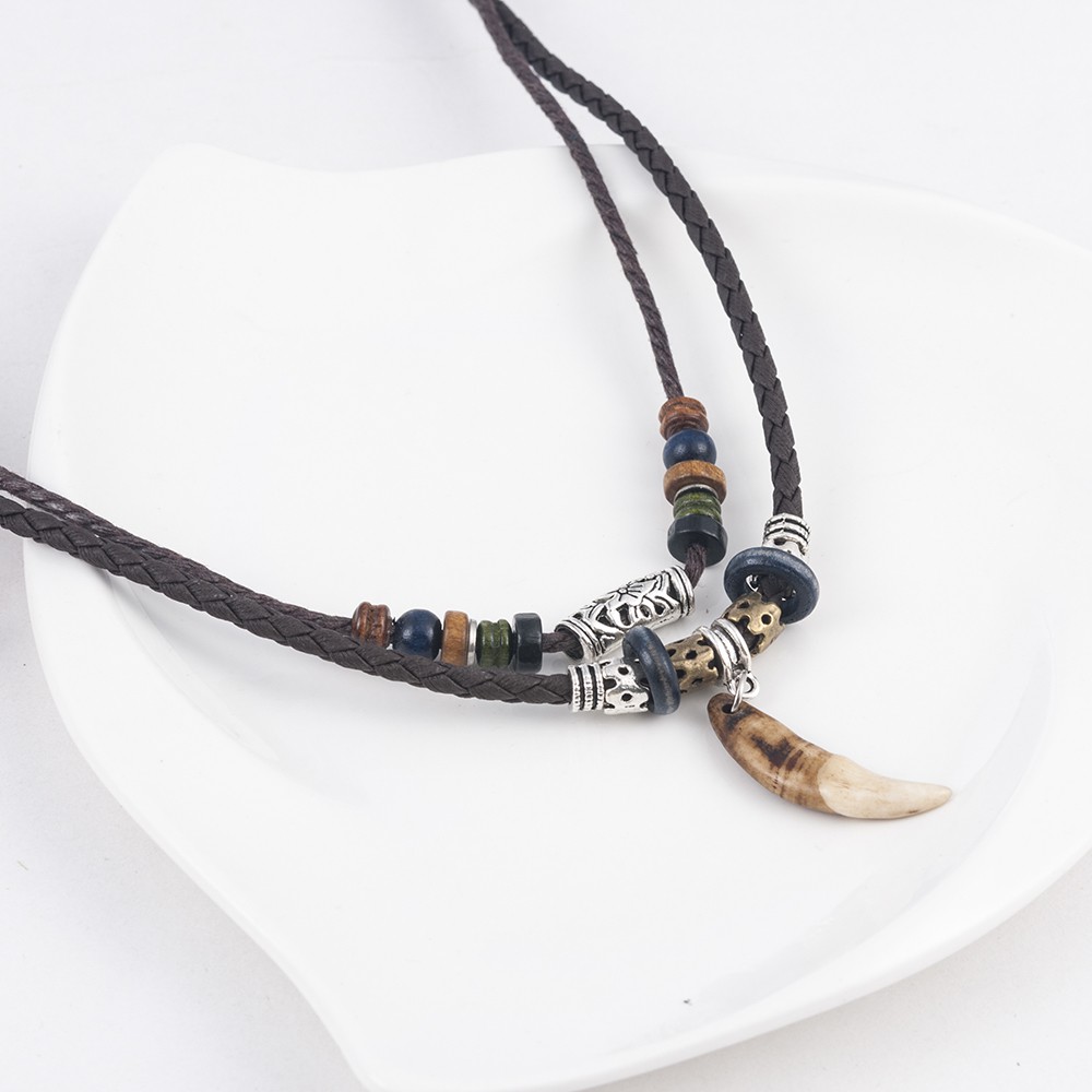 【COD】Dây chuyền hai lớp mặt hình chiếc răng phong cách vintage boho dành cho nam