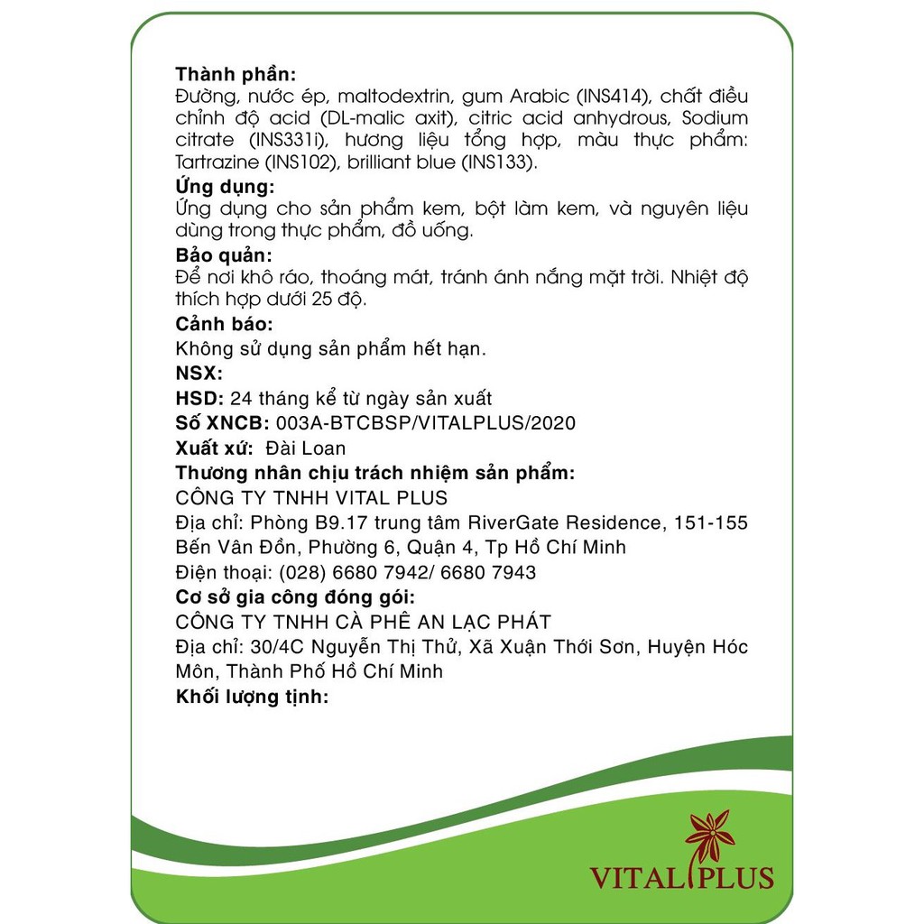 (3 KG) Bột Táo Xanh - Green Apple Juice Powder - Vital Plus - Shop Nhà Anise