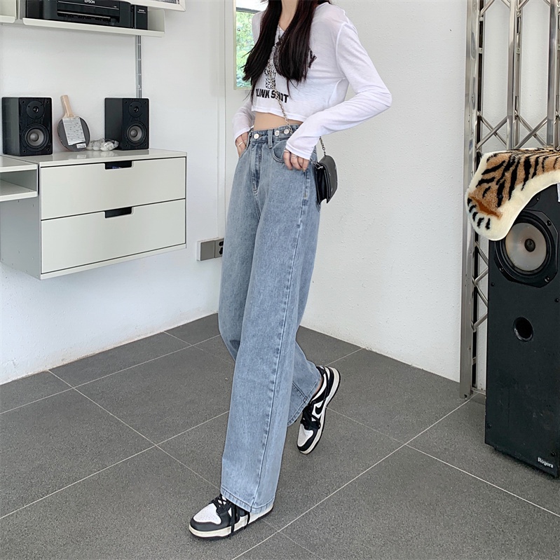 Quần Jeans Nữ Dài Lưng Cao Ống Rộng Thời Trang Hàn Quốc