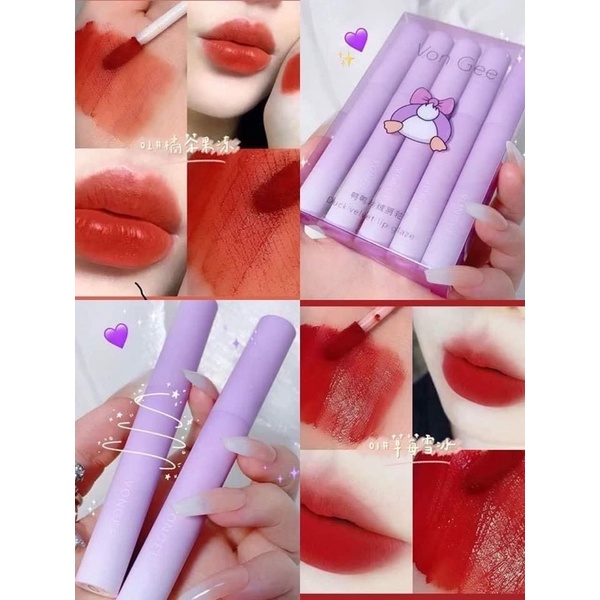 Set 5 Son Kem Lì Vongee Vịt tím Không Trôi Không Khô Môi