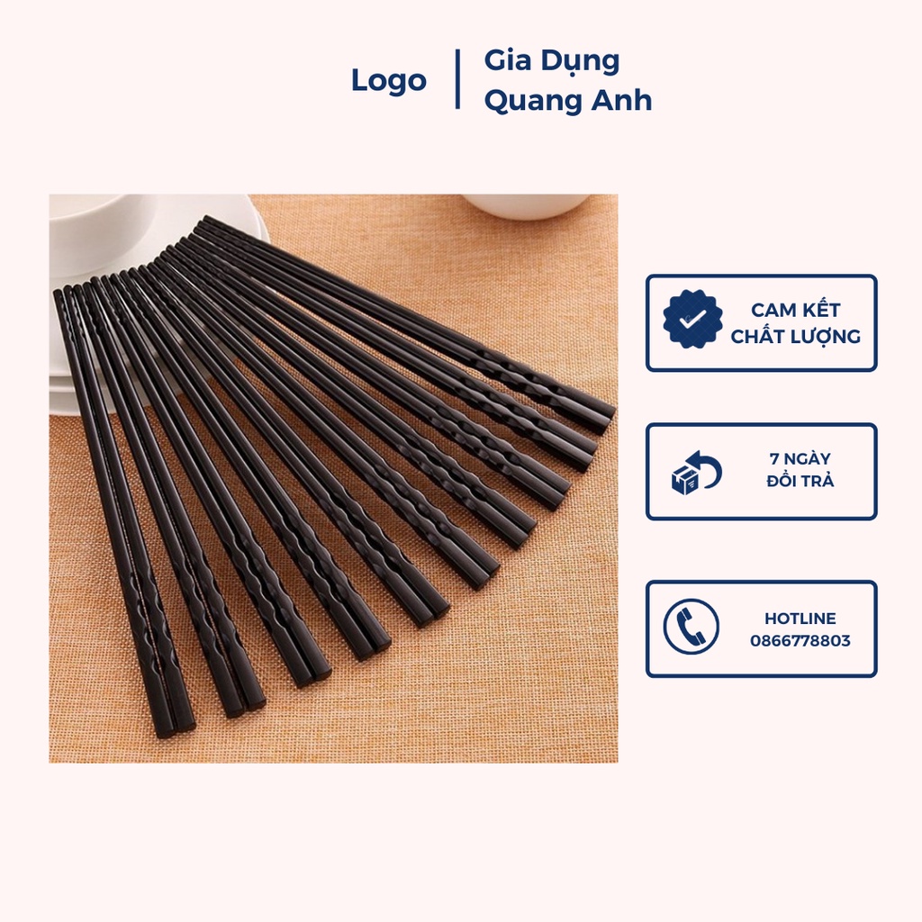 Vỉ 10 Đôi Đũa Nhựa Đen Kháng Khuẩn Xoắn 2 Đầu Chống Trượt Sang Trọng Chất Lượng Cao