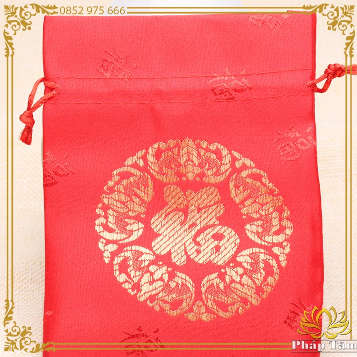 Túi Vải Đỏ Chữ Phúc Đựng Quà Tặng Trang Sức Đầu Dây Rút - Tâm Phong Thủy