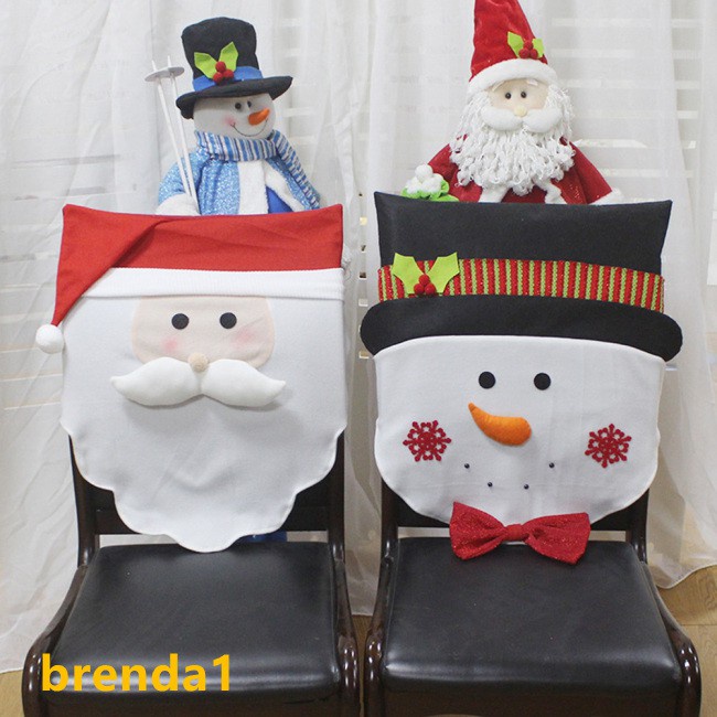 Hotel Restaurant Festival Arrangement Home Chair Back Cover Decorations Claus Christmas Santa Snowman Back Chair Cover for