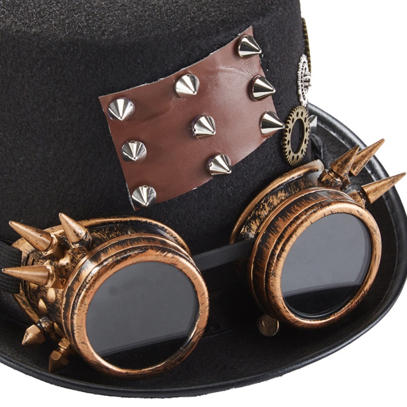 Xiangbao Mũ Jazz Steampunk Đính Đinh Tán Dây Xích Gắn Kính Mắt Trang Trí Tiệc Lễ Hội