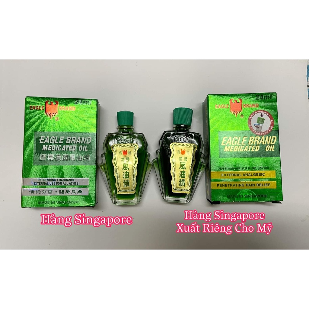 01 Dầu Gió Xanh Con Ó Eagle Brand 2 Nắp Mỹ 24ML (Singapore sx cho thị trường Mỹ)