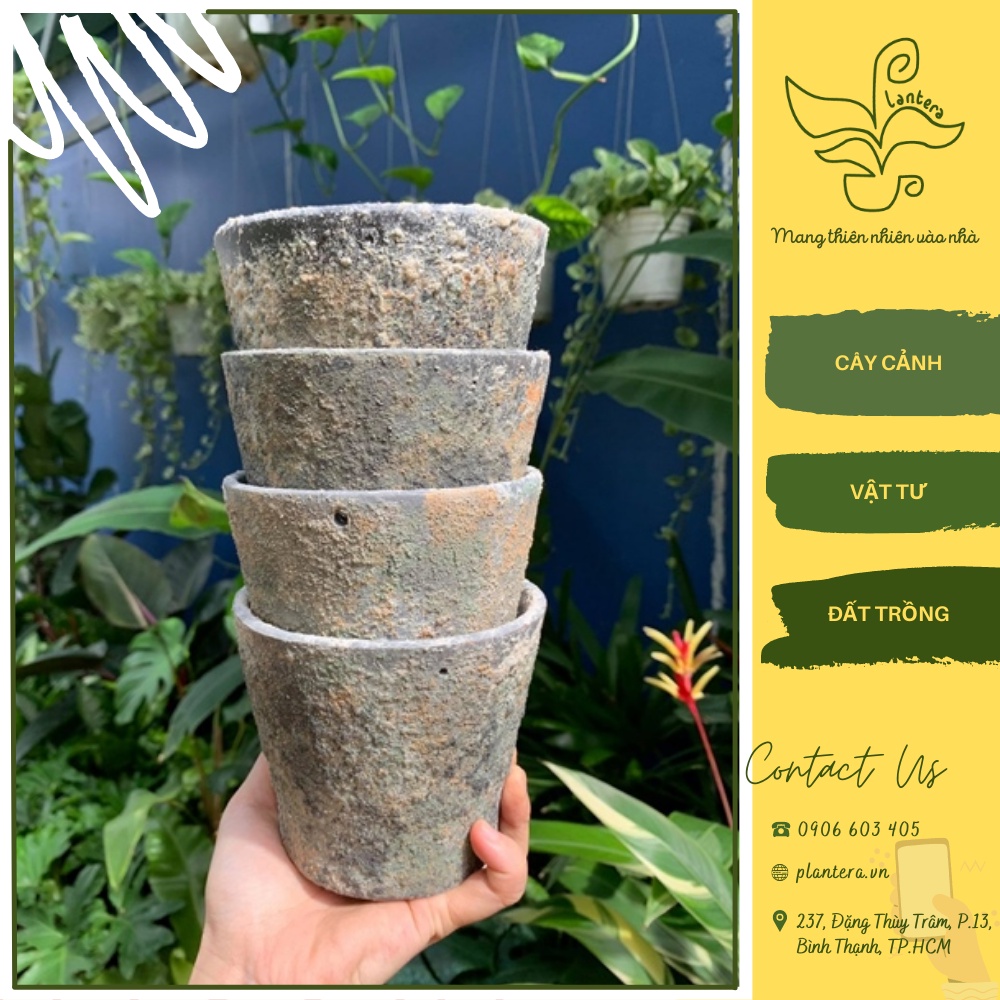 Chậu đất nung Vót Nhám sơn Xám 11x10Cm - Khay Chậu - Chậu Đất Nung - Chậu Đất Nung Đường Kính 11-15Cm