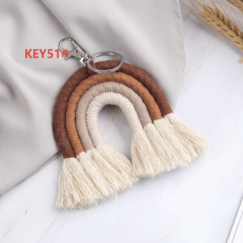 Móc Khóa Macrame Đan Sợi Màu Cầu Vồng Sáng Tạo