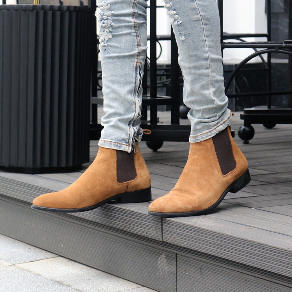 Giày Chelsea boots Tobacco da bò lộn cao cấp