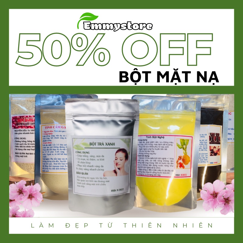 Combo 6 loại bột siêu trắng da,bột đắp mặt thiên nhiên :Yến mạch,đậu đỏ, bột nghệ,cám gạo nếp, tinh bột nghệ, trà xạnh