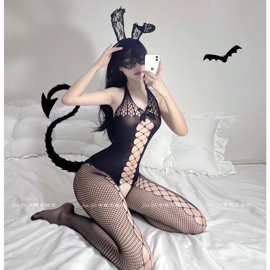 Bộ Đồ Ngủ Liền Thân Full Lưới Hoạ Tiết Lưới Chéo Siêu Quyến Rũ Sexy Gợi Cảm Mainia Shop