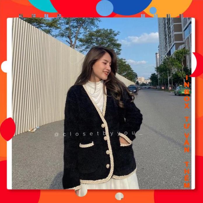 Áo Cadigan Dạ Len Lông Thỏ Cổ Tim Vạt Viền Cúc Tròn VyQuiLaiBR Shop | BigBuy360 - bigbuy360.vn