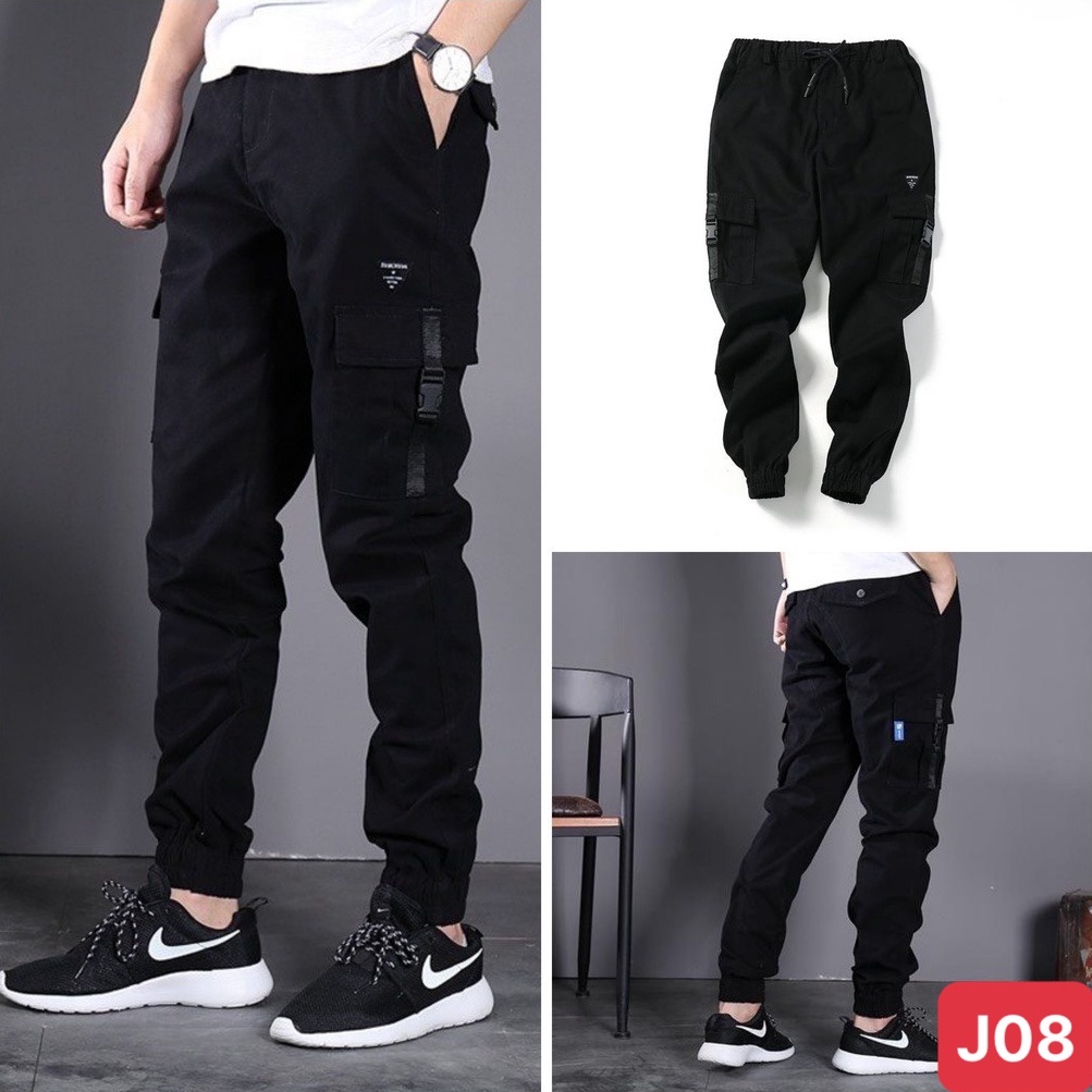 Quần jogger nam túi hộp bo chân màu đen không rách chất kaki cao cấp co dãn 4 chiều, quần baggy thể thao nam ADO1 mới