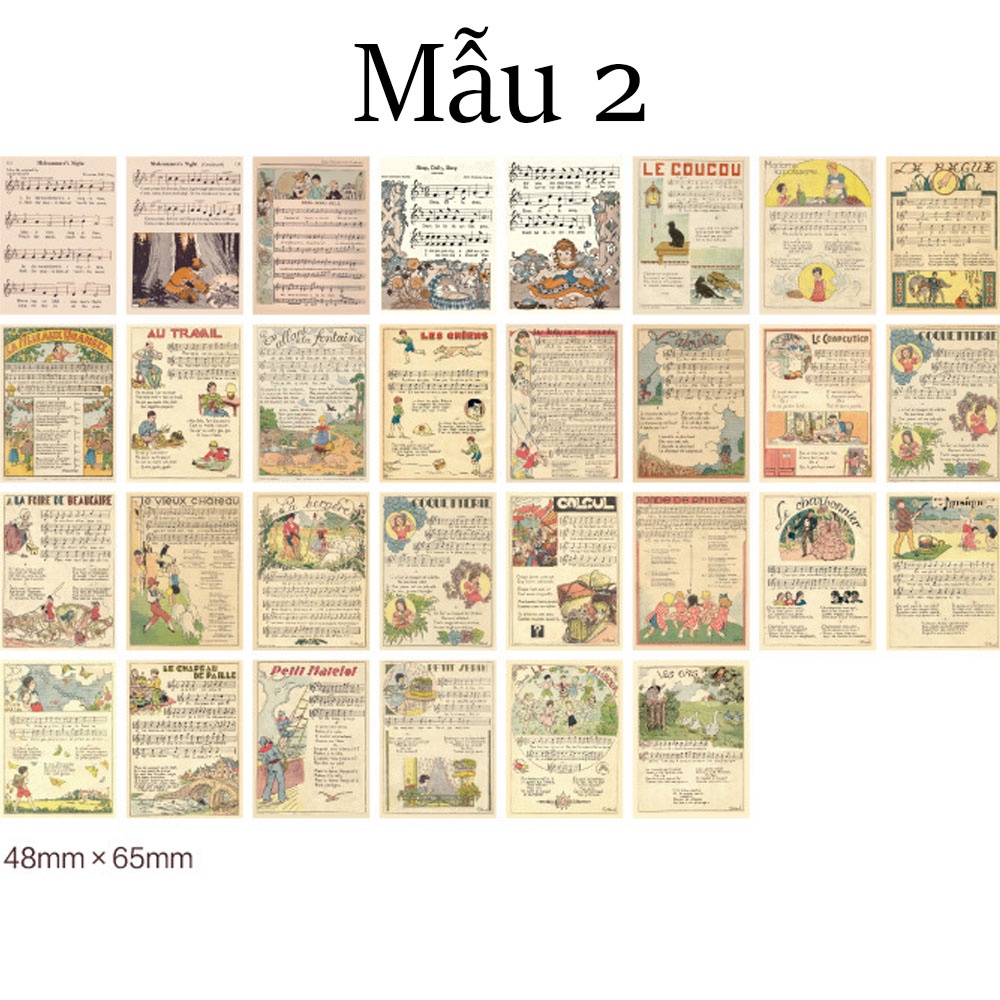 Hộp 60 miếng dán sticker phong cách vintage sáng tạo dùng trang trí sổ tay, studio hoặc làm phụ kiện chụp ảnh