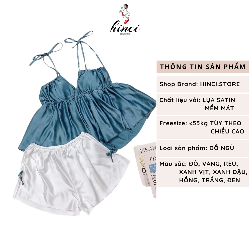 Đồ ngủ sexy- bộ ngủ 2 dây cổ sẻ sâu gợi cảm, chất liệu satin mềm mịn [DN4]
