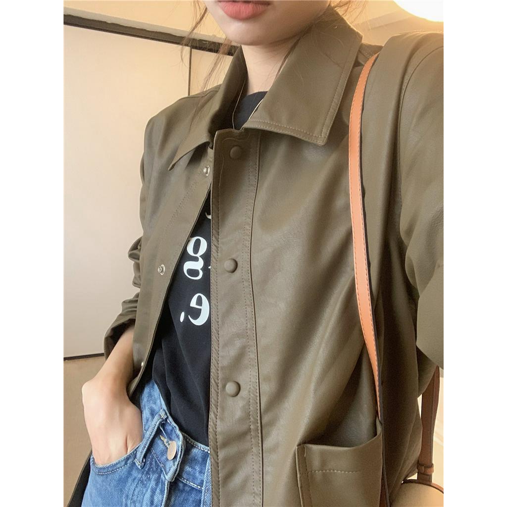 Áo Khoác Da Trơn Dài Tay Phong Cách Hàn Quốc Đơn Giản 61943 2 Màu Lựa Chọn