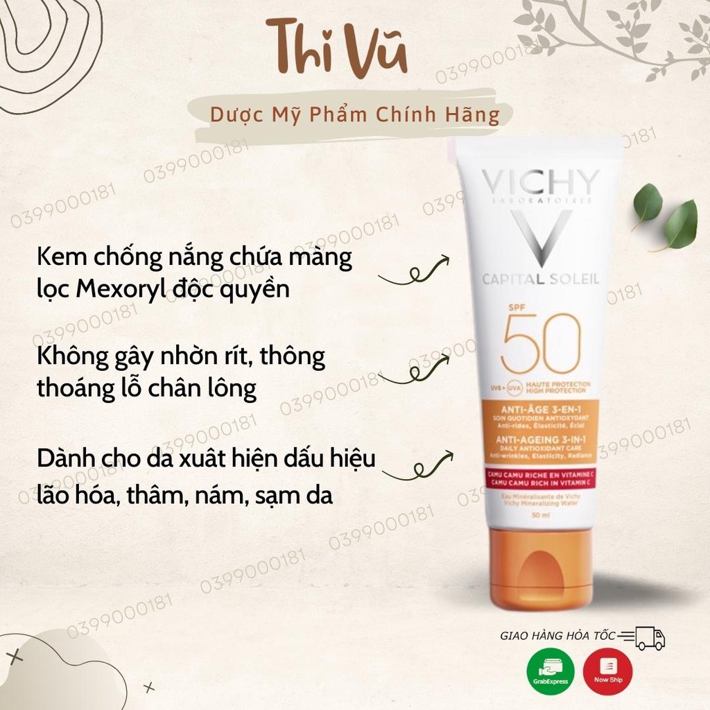 Kem chống nắng Vichy Capital Soleil Anti age 3 en 1, kem chống nắng chỗng lão hóa - Thi Vũ