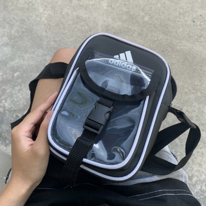 Túi đeo chéo nam nữ Degrey, túi mini nhỡ phối nhựa trong (ảnh thật shop chụp)