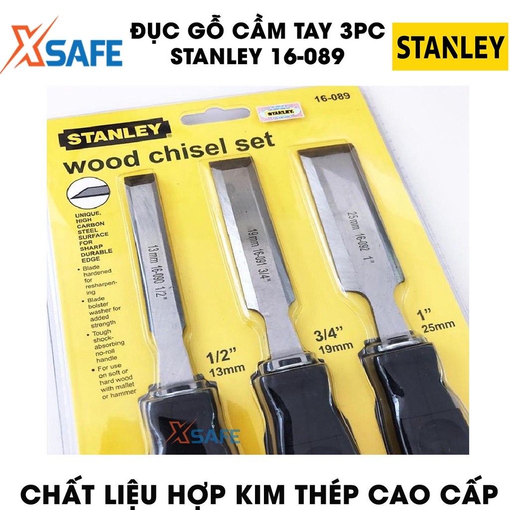 Bộ 3 đục gỗ cầm tay STANLEY 16-089 Mũi đục gỗ 3 kích thước, mũi thép cứng cáp không gỉ, thiết kế nhỏ gọn, tay cầm cao su