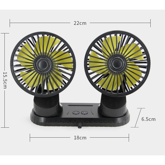Quạt đôi 5V xoay 360 độ dùng cho ô tô, xe tải
