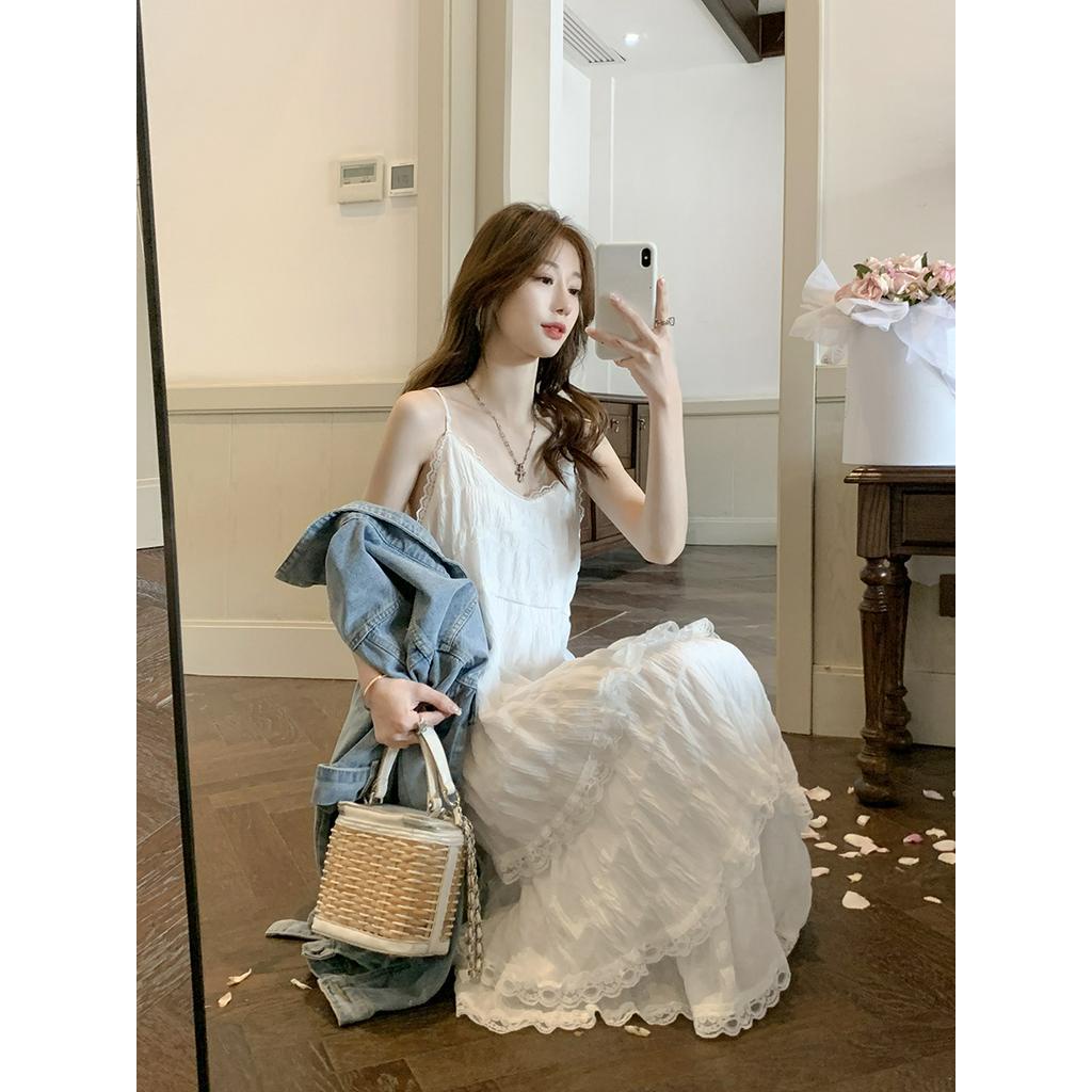 Đầm Hai Dây Phối Ren Nhiều Lớp Thời Trang Đi Biển Sành Điệu 61923