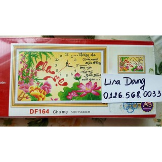 Tranh đính đá ĐỒNG HỒ CHA MẸ 75x48cm chưa đính df164
