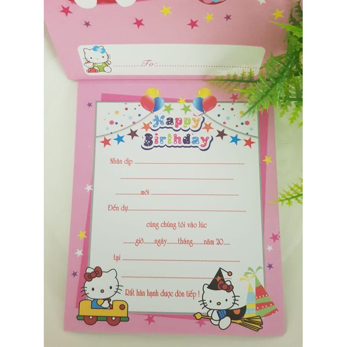 Set 10 THIỆP MỜI SINH NHẬT HELLO KITTY CHO BÉ