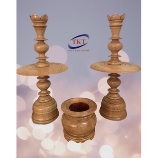 BỘ CHÂN ĐÈN 40cm + BÁT NHANG - GỖ GÕ TỰ NHIÊN CAO CẤP