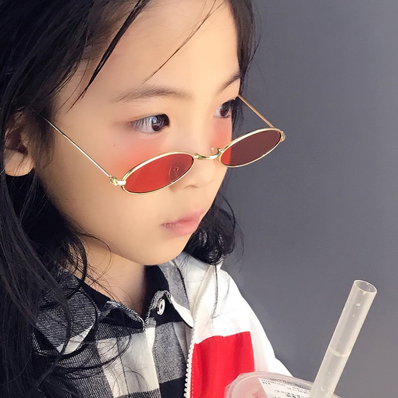 Kính Mát Hình Oval Gọng Kim Loại Siêu Nhẹ Chống Tia UV Thời Trang Cho Bé