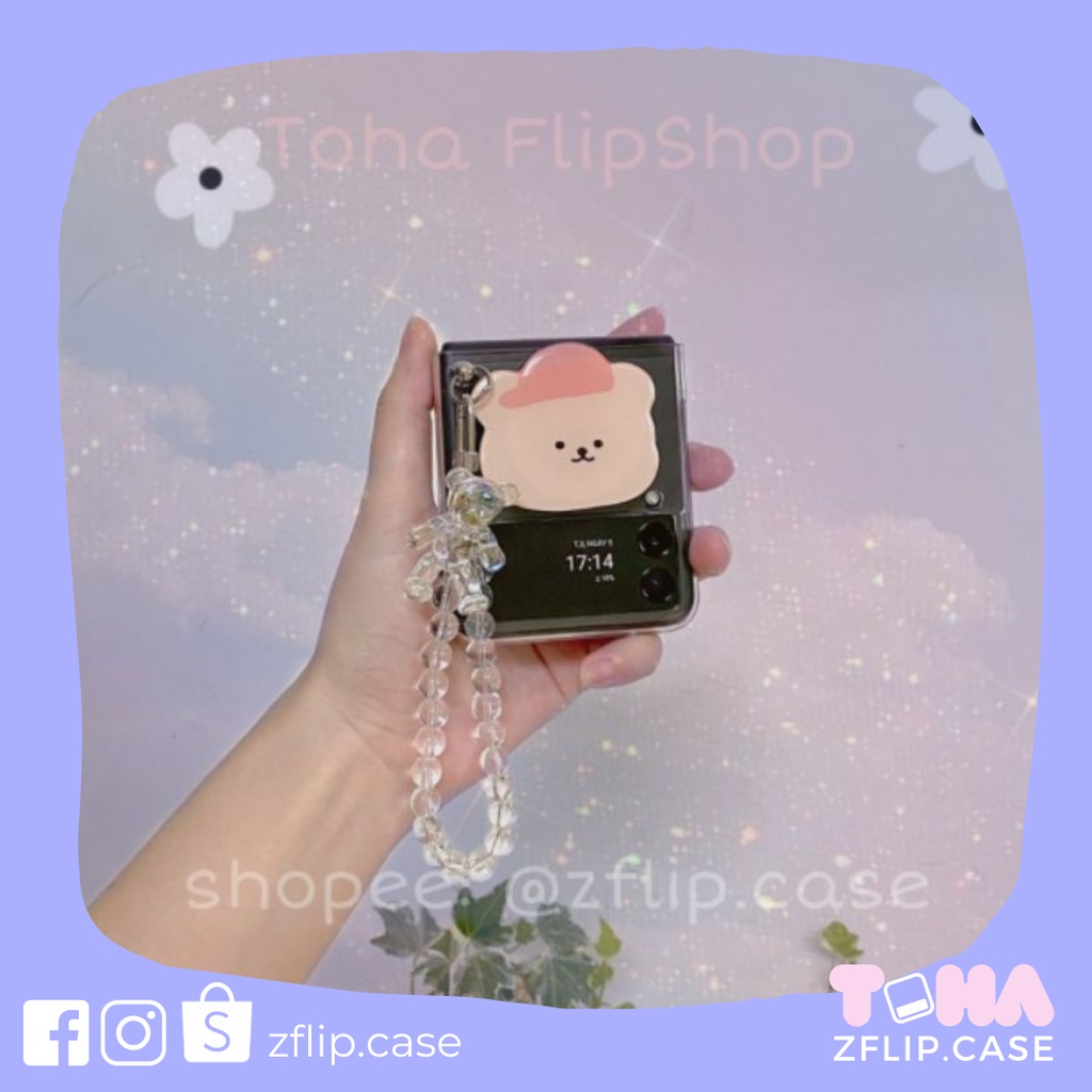 Ốp Samsung Z Flip 3 / Z Flip 4 trong suốt kèm popsocket, dây móc gấu cute/ Z Flip3 / ZFlip3 / Z Flip4/ ZFlip4