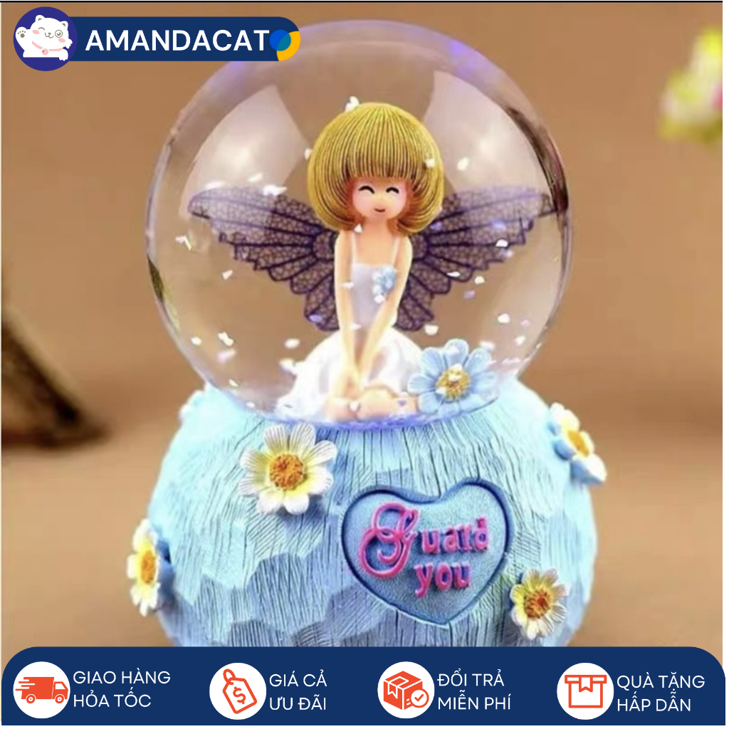 Quả cầu thủy tinh tuyết rơi có Đèn hình Cô bé đáng yêu - Quả cầu tuyết quà lưu niệm, quà sinh nhật