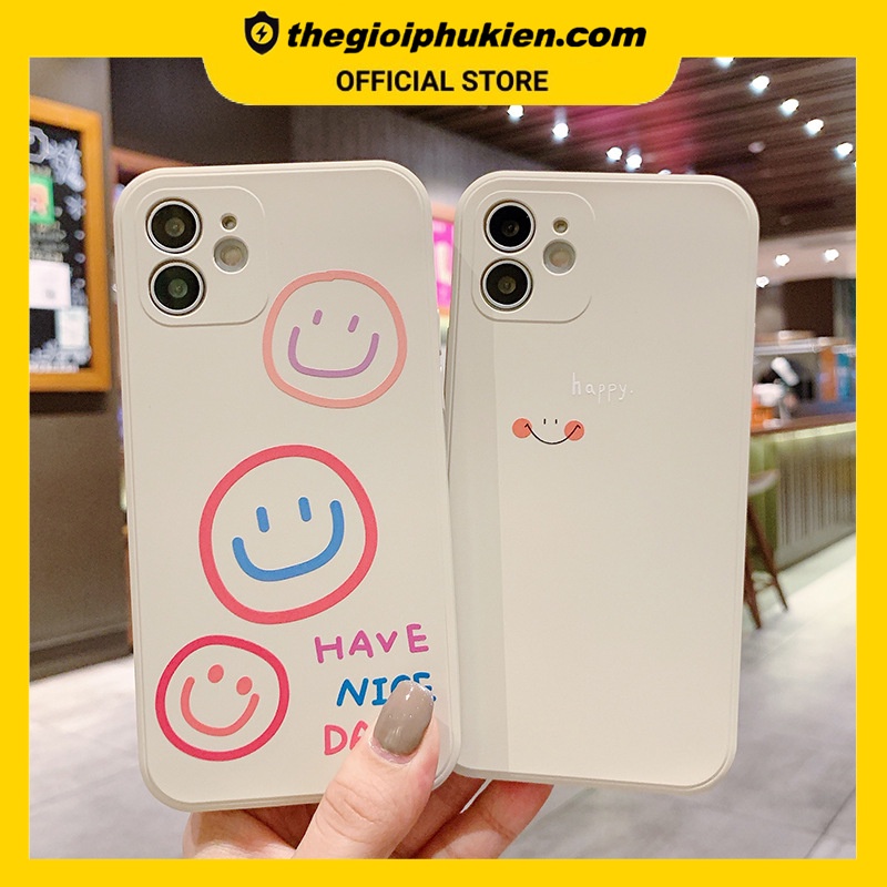 Ốp lưng iphone cạnh vuông Have nice day mặt cười dành cho iphone 6 đến 14promax - E217