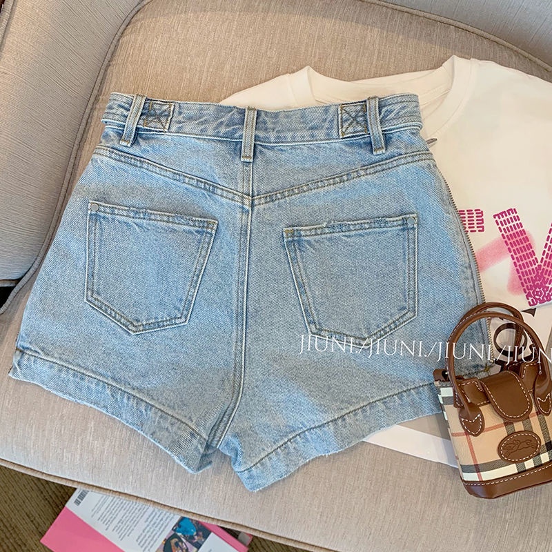 Quần Sọt Denim Lưng Cao Dáng Chữ A Thiết Kế Dáng Rộng Thoải Mái  tao bao