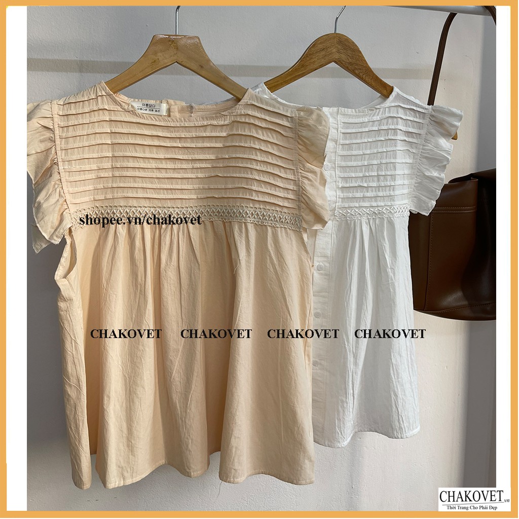 Áo sơ mi nữ tay cánh tiên style hàn quốc CKA839, kiểu áo nữ dáng babydoll tiểu thư (mặc 2 kiểu) cổ tròn phối ren xếp ly | BigBuy360 - bigbuy360.vn