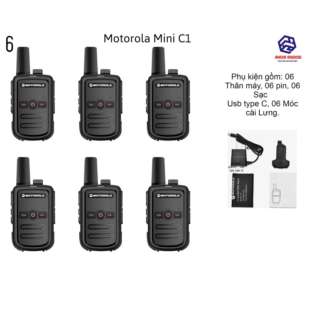 Bộ 06 Máy Bộ Đàm Moto Mini (Loa Siêu Khủng, Dung lượng pin cực lớn &gt;18 tiếng,Cự li phủ sóng 1,5km)+Tai nghe xoan