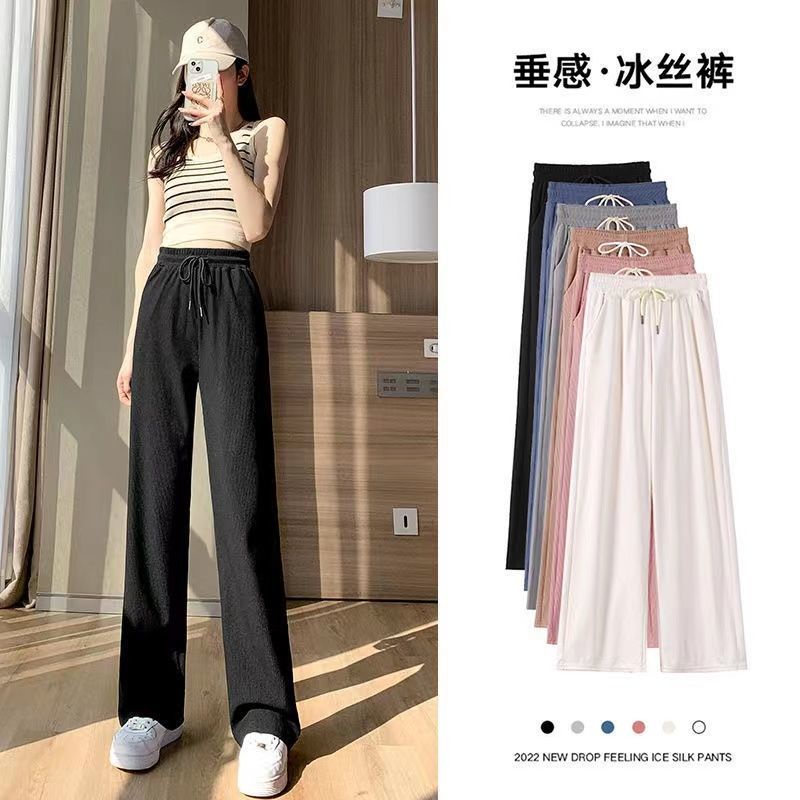 Quần Dài Ống Rộng Lưng Cao Vải Lụa Mát Mỏng Thời Trang Trẻ Trung Cho Nữ