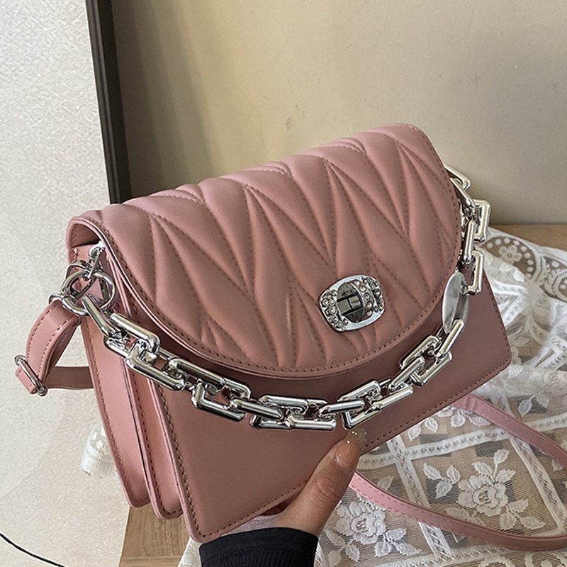 Túi Đeo Vai Hình Vuông Cỡ Nhỏ Màu Trơn Thêu Họa Tiết Thời Trang Cho Nữ