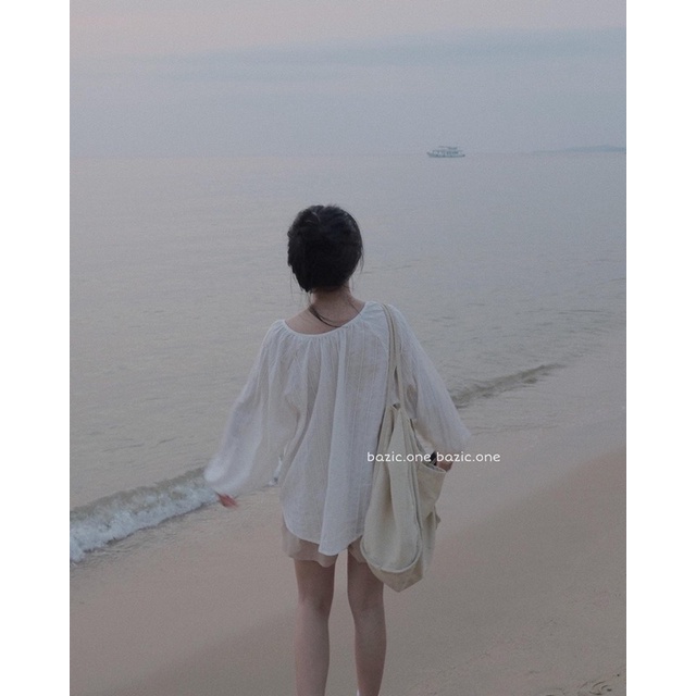 [Mã FAMARAL1 giảm 10K đơn 50K] Áo sơ mi babydoll cổ xẻ tay bồng Bazic one | BigBuy360 - bigbuy360.vn
