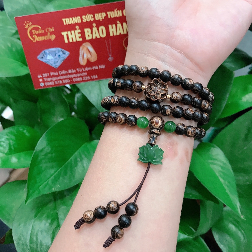⚡BẢO HÀNH⚡Chuỗi Tràng 108 Hạt Trầm Sánh Chìm Tự Nhiên- Vòng Tay Trầm Hương Kết Hơp Hoa Sen Ngọc Phong Thủy Cao Cấp