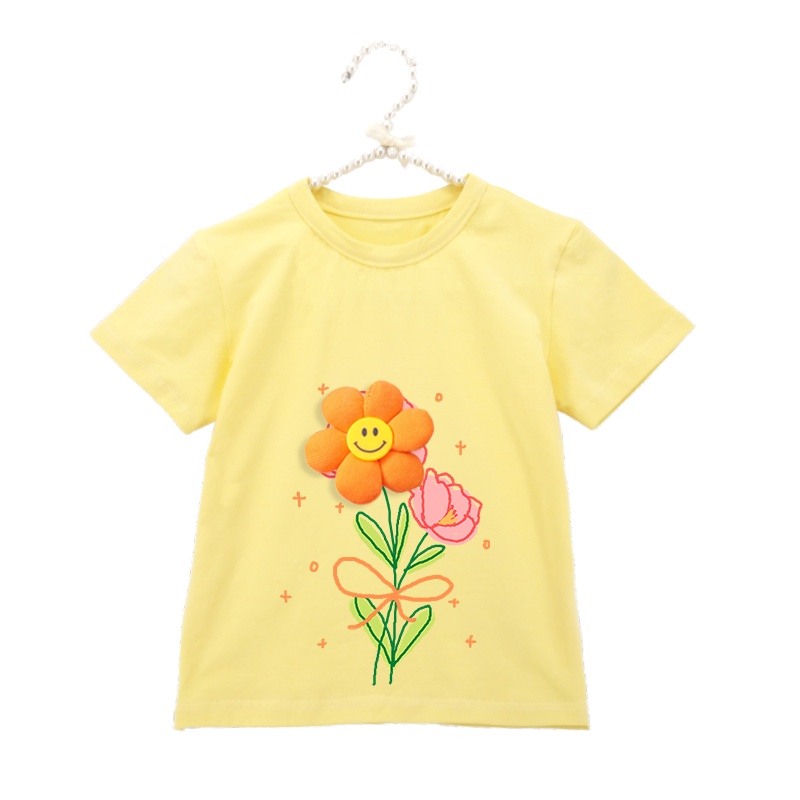 Áo Thun Cotton Mỏng Mềm In Họa Tiết Hoa Mặt Cười 3D Thời Trang 2022 Cho Bé Gái