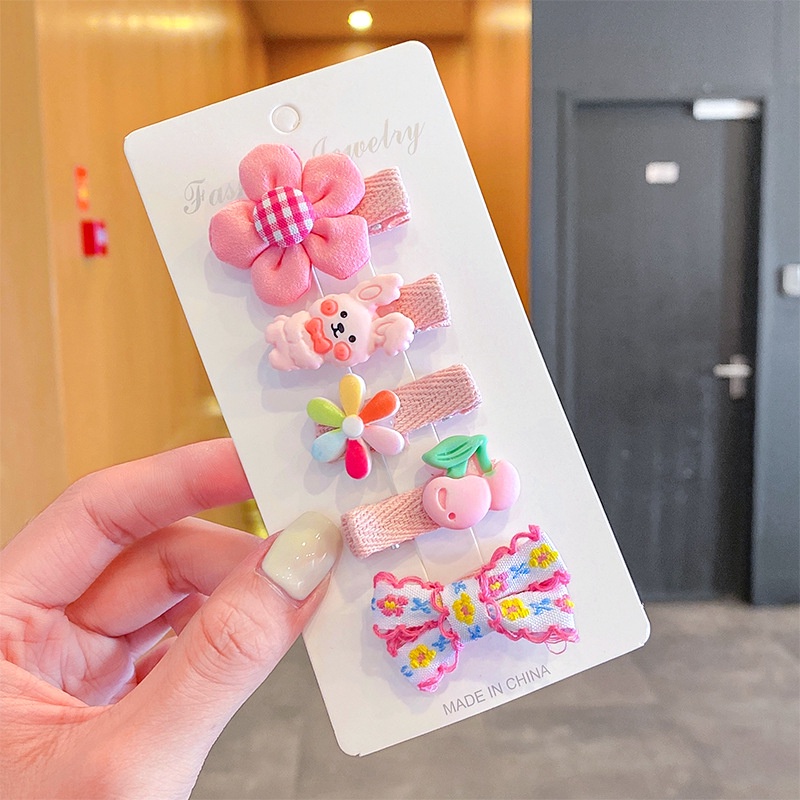 Set 5 kẹp handmade bọc vải không đau tóc nhiều kiểu cho bé gái phong cách hàn quốc- Selenshop