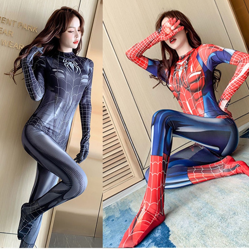Cosplay Spider Sexy Zentai Bộ đồ Phụ nữ Jumpsuit Siêu anh hùng Trang phục Zentai Màu đỏ Đen Bodysuit Trang phục Lạ mắt Trang phục Lễ hội Lễ hội