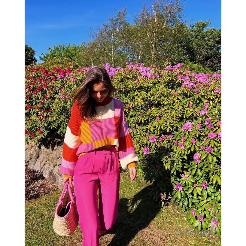 Áo Sweater Dệt Kim Tay Dài Cổ Tròn Màu Sắc Thời Trang Xuân Thu Cho Nữ