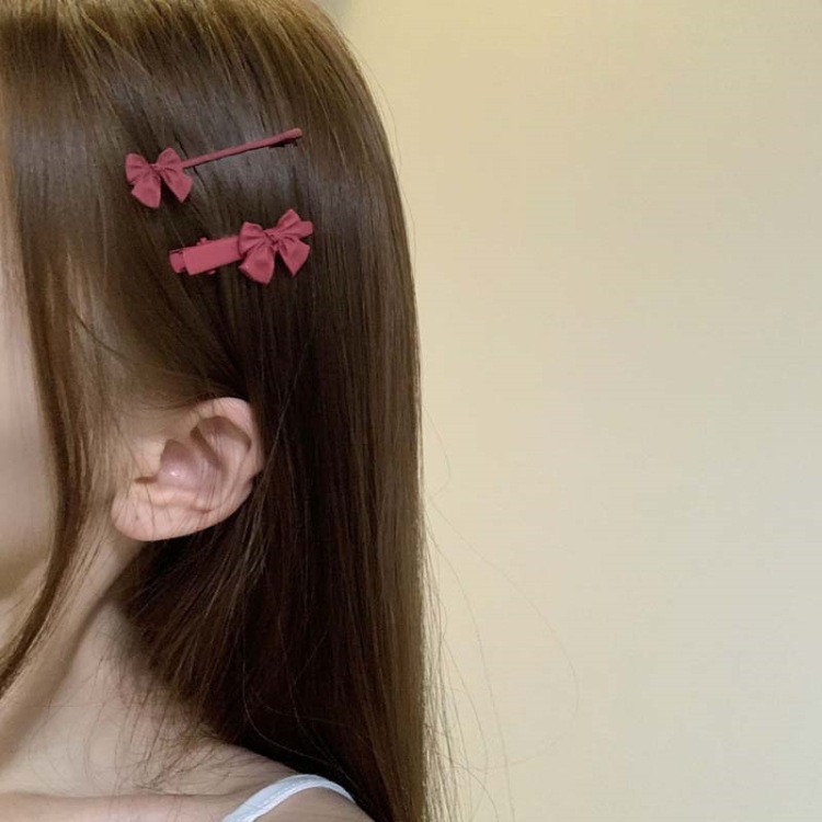 Kẹp Tóc Bấm Bọc Vải Bông và Kẹp Tăm Red Bow