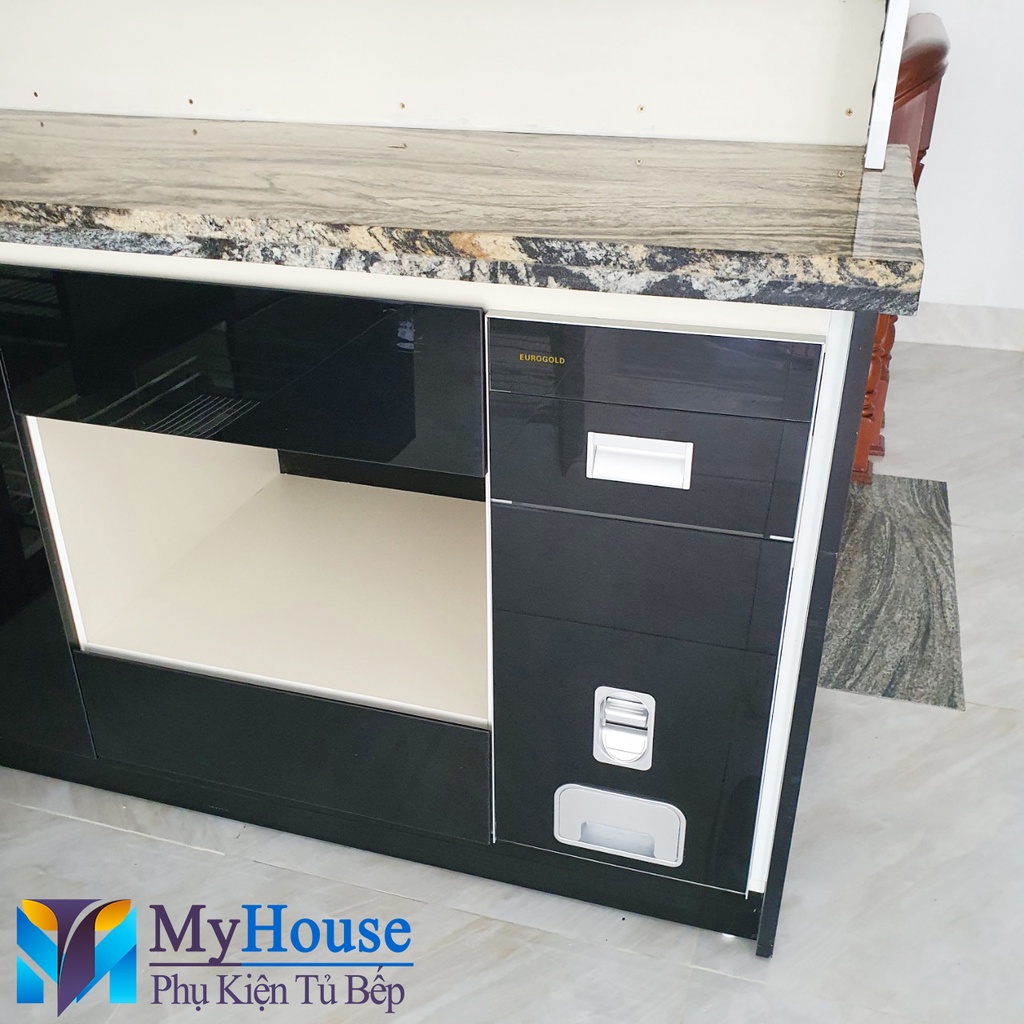 Thùng Đựng Gạo Mặt Gương Nút Nhấn Gắn Tủ Bếp Inox Màu Bạc Hoặc Đen - phụ kiện tủ bếp Eurogold