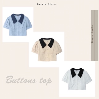 BUTTONS TOP- Áo sơ mi croptop tay bồng