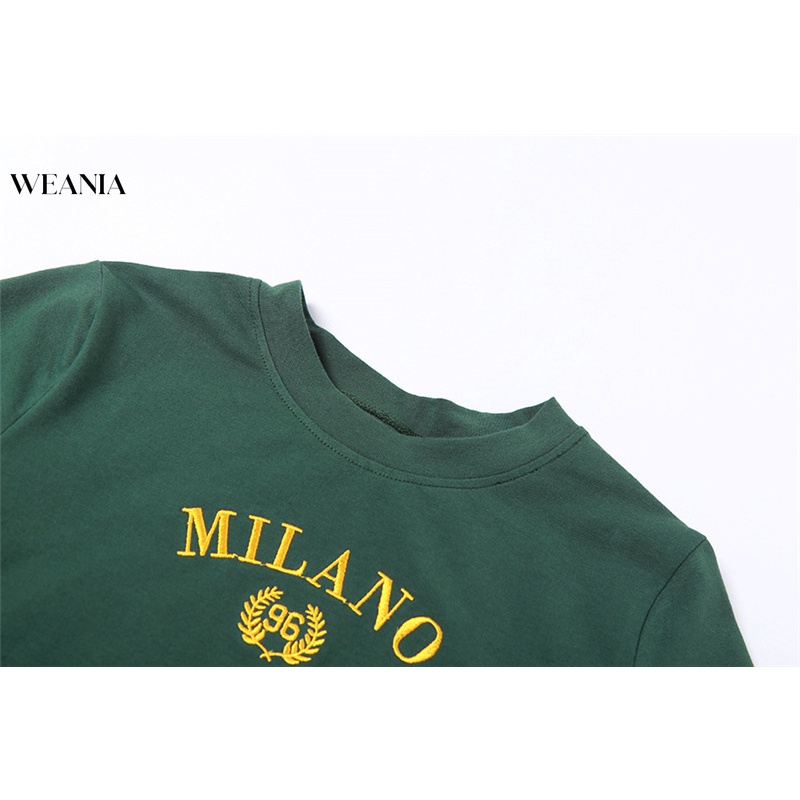 Áo Thun Croptop Thêu Chữ Milano Thiết Kế Đơn Giản Cho Nữ
